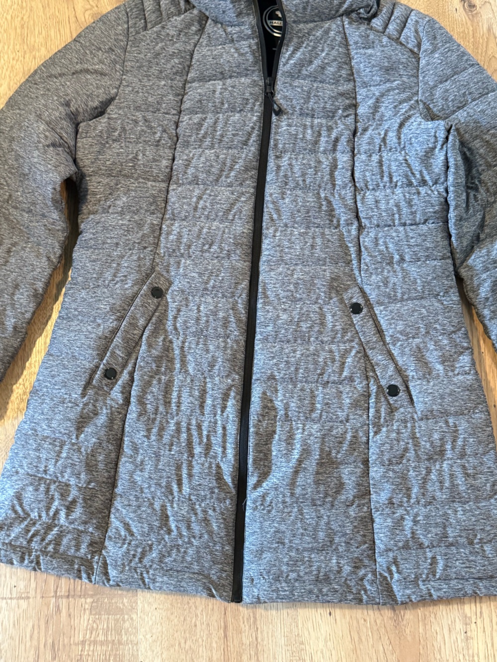 Halitech Women’s Hooded Puffer Jacket Gray Black Size L - Picture 4 of 7